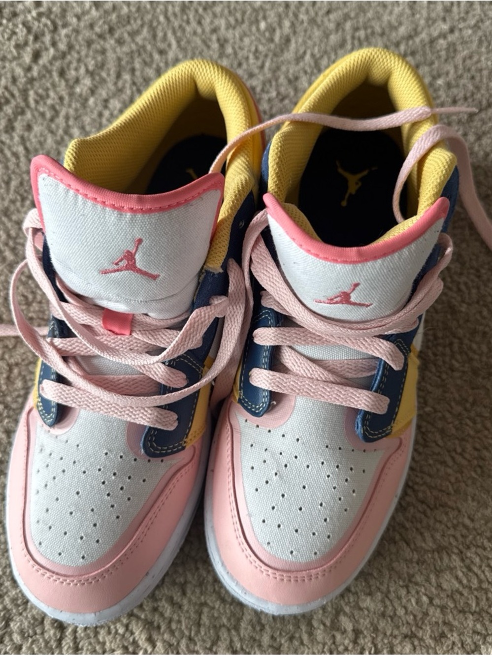 Jordan Kids Mid-Top Sneakers in Pink, White, Yellow & Navy